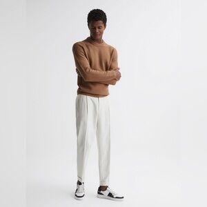 Reiss Cole Ribbed Crew Neck Jumper In Camel XL